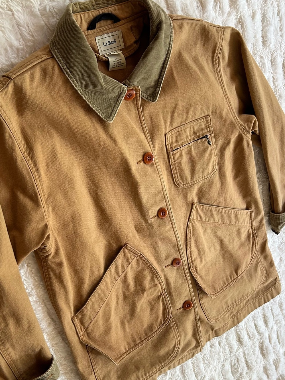 LL Bean Vintage Chore Coat Barn Jacket Tan Womens M - Picture 2 of 10